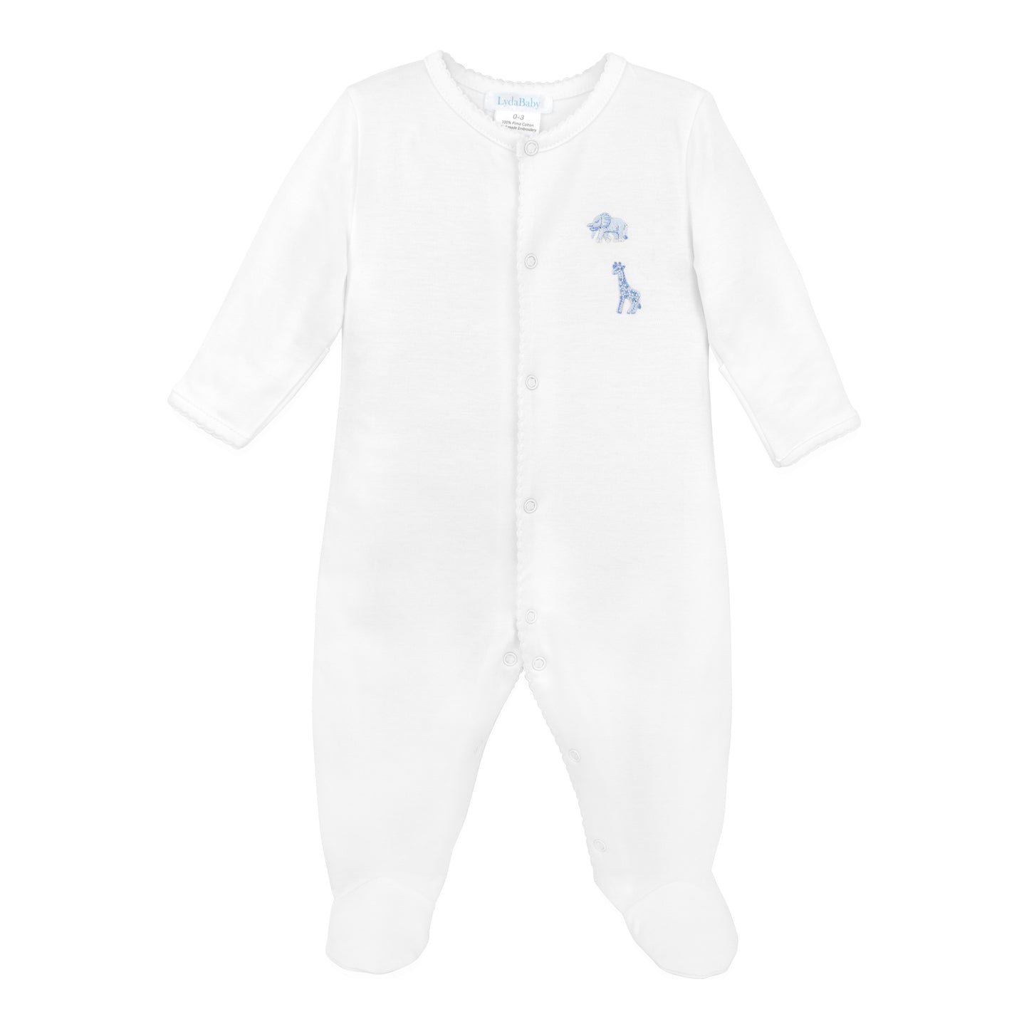 Lyda Baby Embroidered Safari Blue Footie 0-3 Month - Persnickety Shop