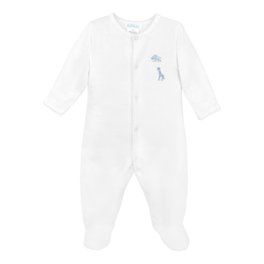 Lyda Baby Embroidered Safari Blue Footie 0-3 Month - Persnickety Shop
