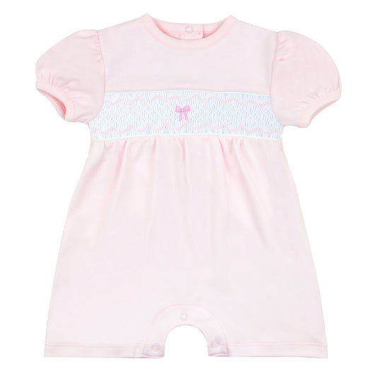 LYDA BABY Smocked Bows & Stripes Romper Pink - Persnickety Shop
