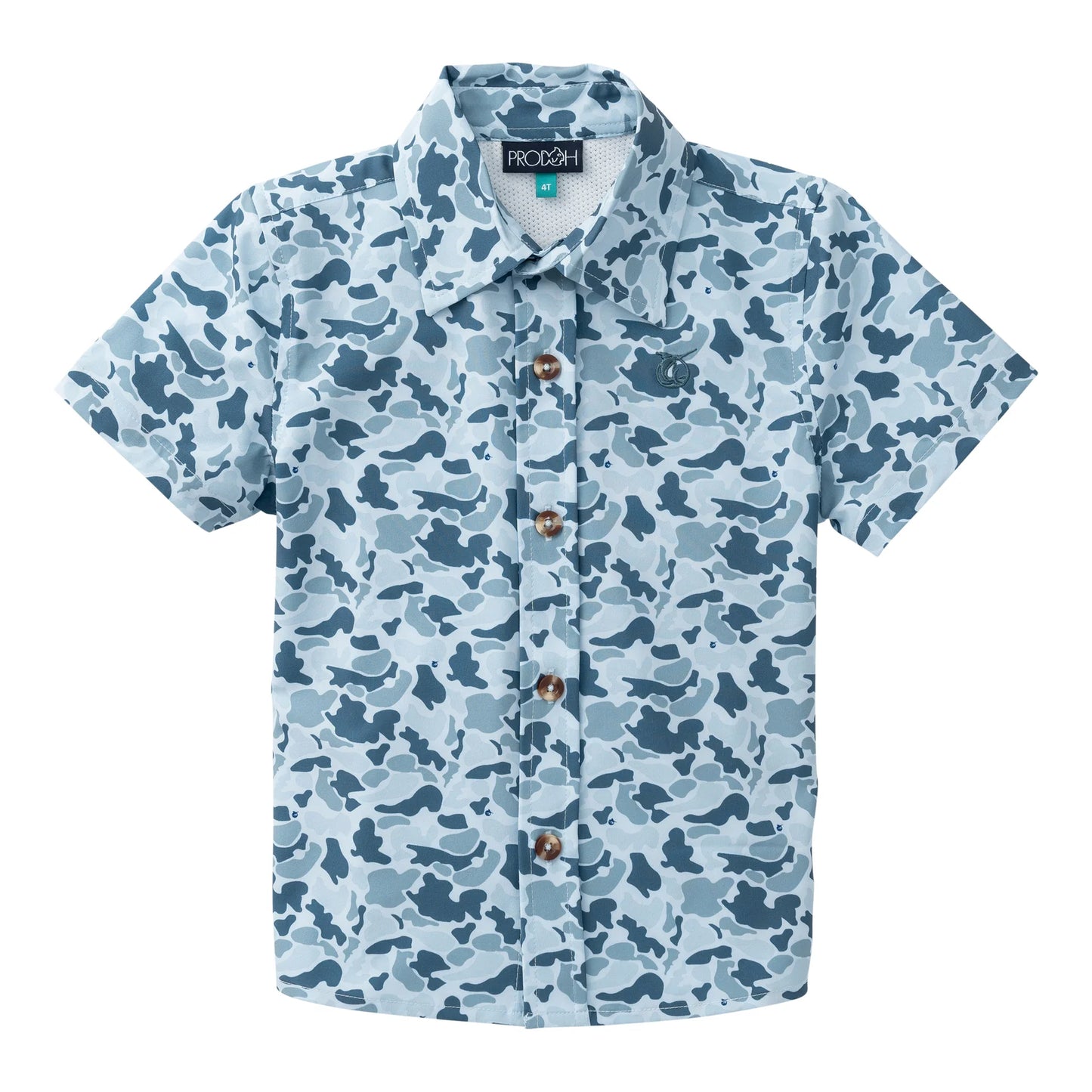 PRODOH Boy's Short Sleeve Button Down Shirt in Cool Blues Break Point Camo