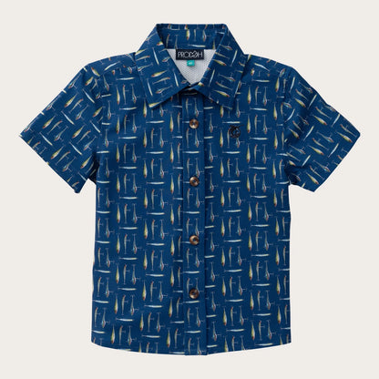 PRODOH Boy's Short Sleeve Button Down Shirt in  Fishing Lures Print