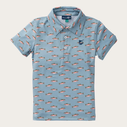 PRODOH Boy's Short Sleeve Pro Performance Polo in Rainbow Trout Print