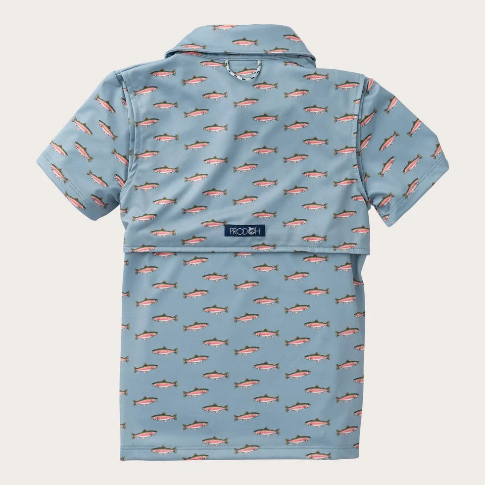 PRODOH Boy's Short Sleeve Pro Performance Polo in Rainbow Trout Print