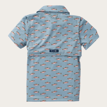 PRODOH Boy's Short Sleeve Pro Performance Polo in Rainbow Trout Print