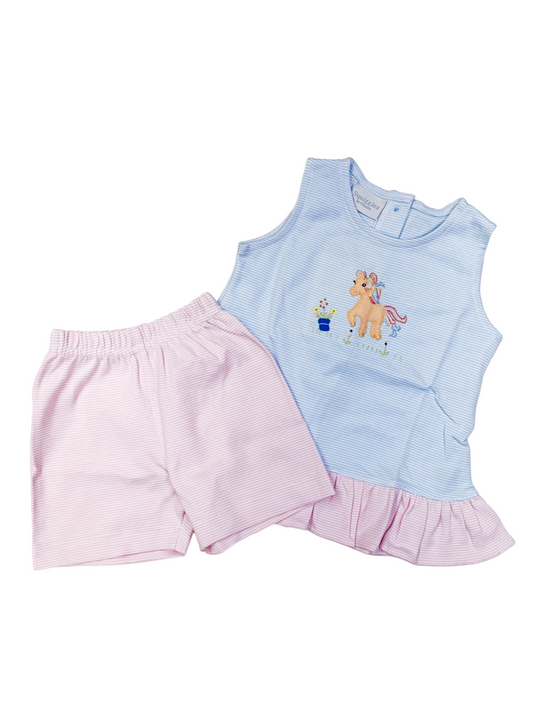Squiggles Rainbow Pony Sleeveless A Line Top Short Set w Ruffles - Persnickety Shop