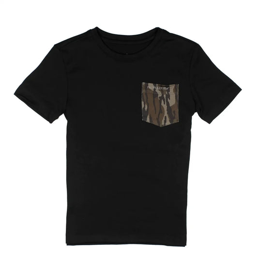 PROPERLY TIED Boys Ravine Pocket Tee SS Mossy Oak Black