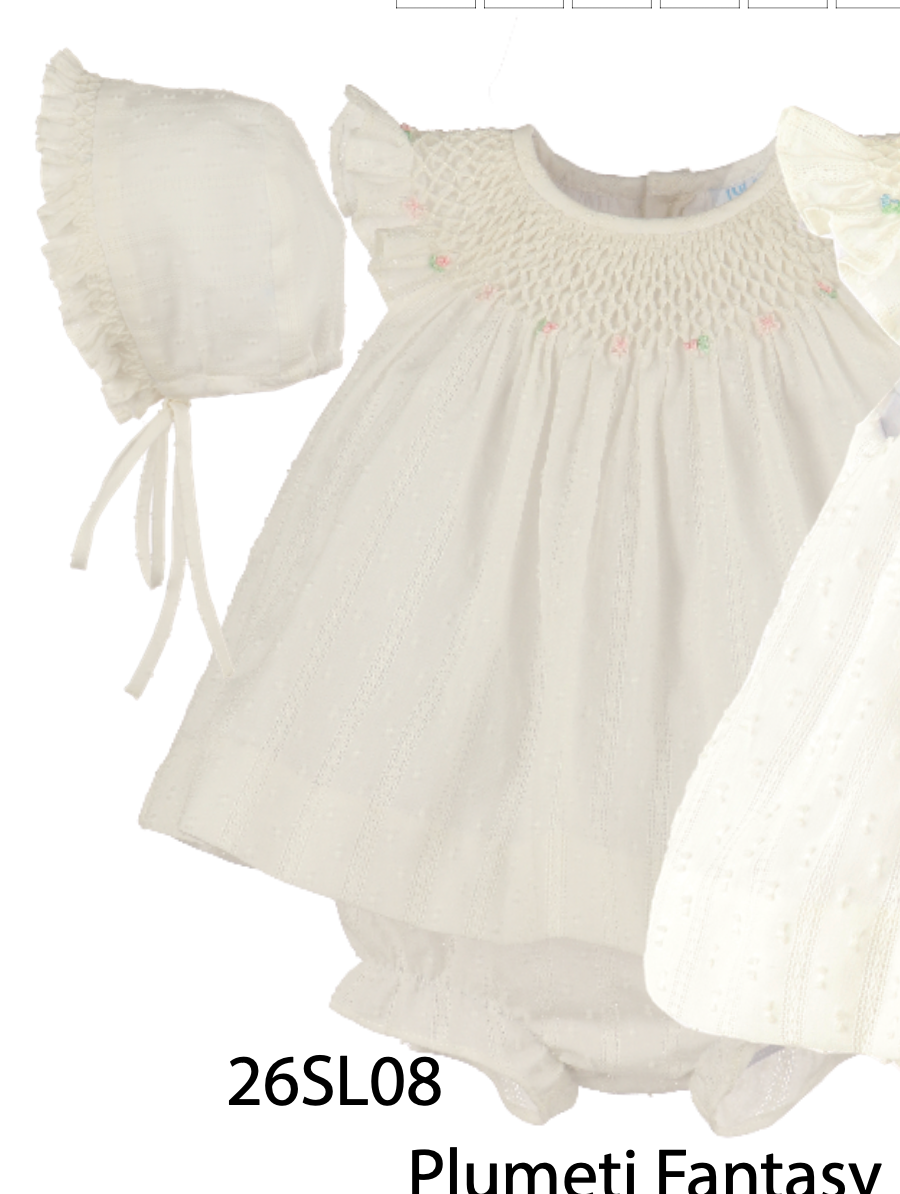 LULI & ME Plumeti Fantasy Bishop White with pink 3 Piece Set - Persnickety Shop