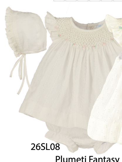 LULI & ME Plumeti Fantasy Bishop White with pink 3 Piece Set - Persnickety Shop