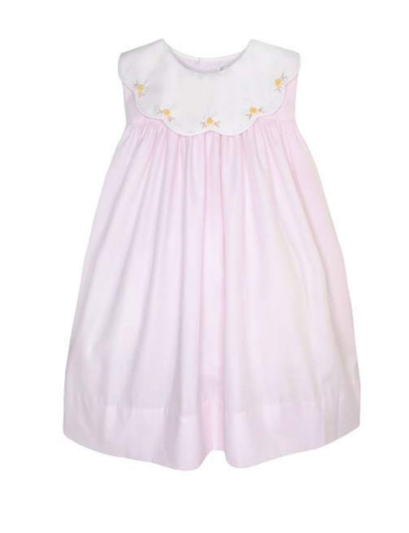 PETIT AMI Dress with Embroidered Scallop Collar in Pink - Persnickety Shop