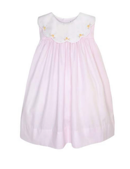 PETIT AMI Dress with Embroidered Scallop Collar in Pink - Persnickety Shop