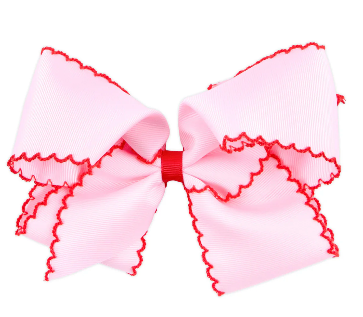 Wee Ones King Moonstitch Grosgrain Hair Bow Pink with Red Contrasting Wrap Red/White (Copy) (Copy) - Persnickety Shop