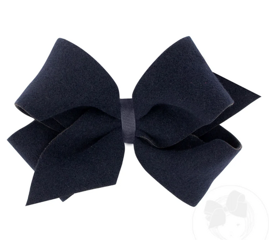 Medium Soft and Cozy Brushed Fleece Fabric Hair Bow Navy