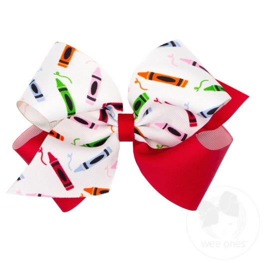 King Back to School Colorblock Crayons Print Hair Bow
