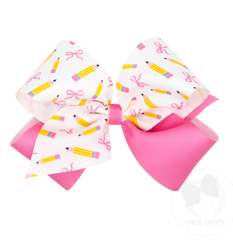King Back to School Colorblock Pencil Print Hair Bow