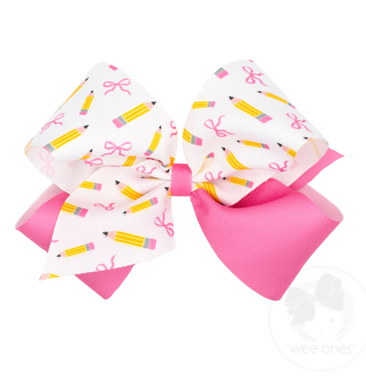 King Back to School Colorblock Pencil Print Hair Bow