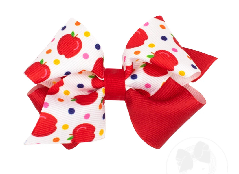 Extra Small Back to School Colorblock Apple Print Hair Bow