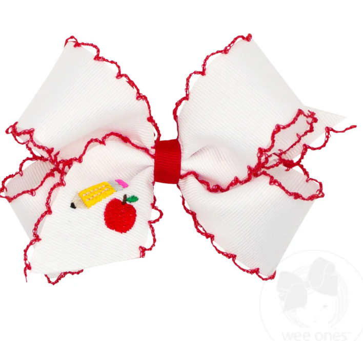 Medium Back to School Moonstitch Pencil Embroidered Hair Bow