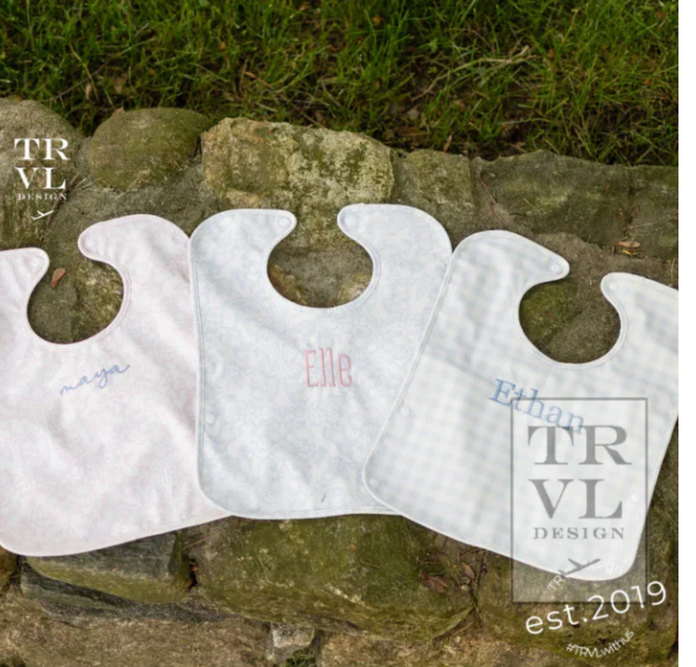 TRVL Best Bib - Bunny Toile Blue