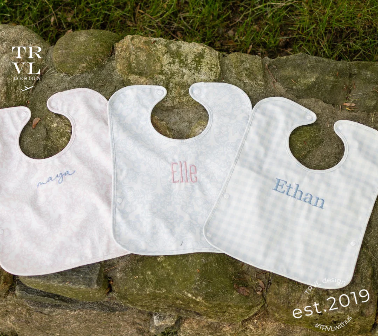 TRVL Best Bib - Bunny Toile Pink