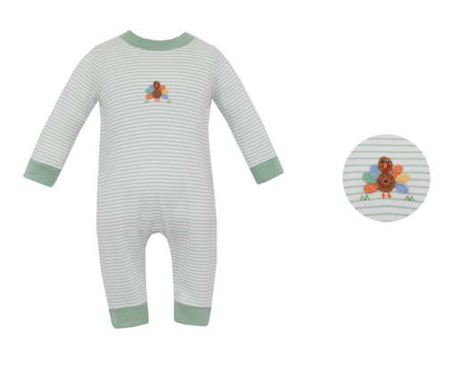 PREORDER Petit Bebe TURKEY BOY´S - Green knit stripe Boy's long romper