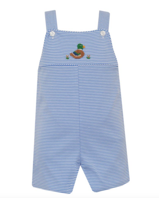 PREORDER Petit Bebe MALLARD DUCK - Peri blue knit stripe boy's strap jon jon
