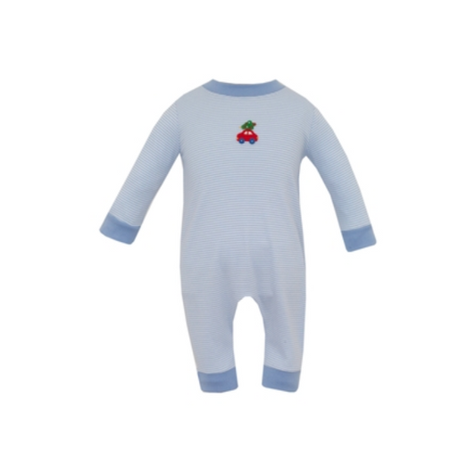 PREORDER Petit Bebe CAR W/ TREE BOY´S - Blue knit stripe boy's long romper