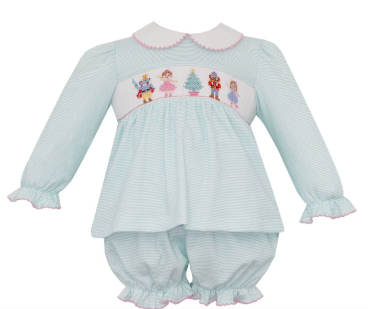 PREORDER Petit Bebe NUTCRAKER GIRL´S - Aqua knit stripe bloomer set w/ collar