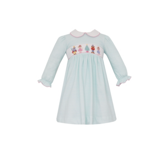 PREORDER Petit Bebe  NUTCRAKER GIRL´S - Aqua knit stripe dress w/ collar