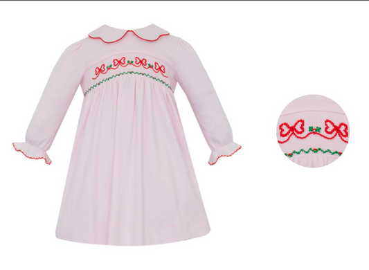 Petit Bebe RED BOWS - Pink knit dress L/S