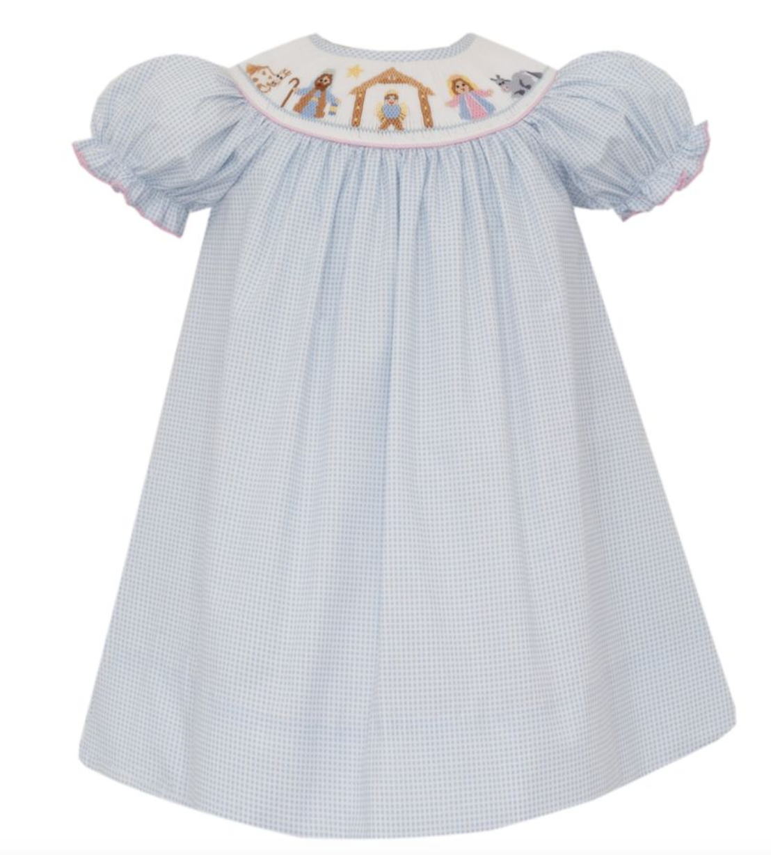 PREORDER Petit Bebe NATIVITY GIRL´S - Blue check bishop w/insert S/S