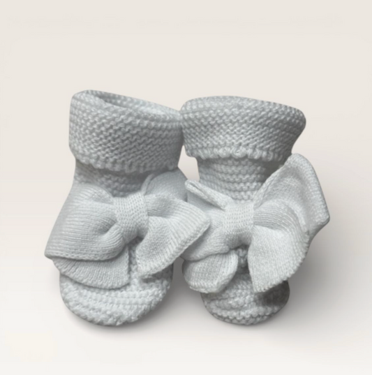 Mi Lucero Fold Over Booties with Bow White