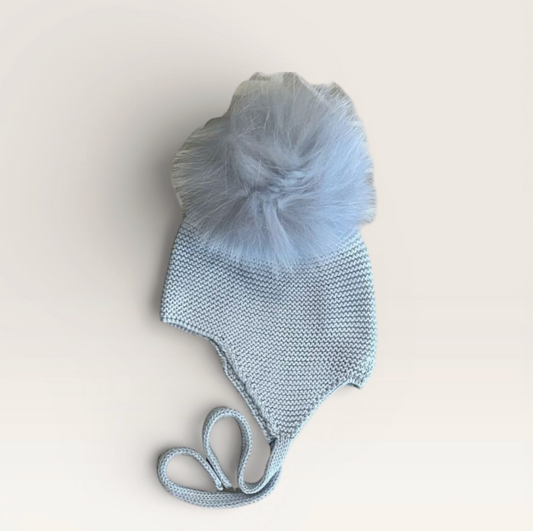 Mi Lucero Pom Tie Hat Blue 6 Months