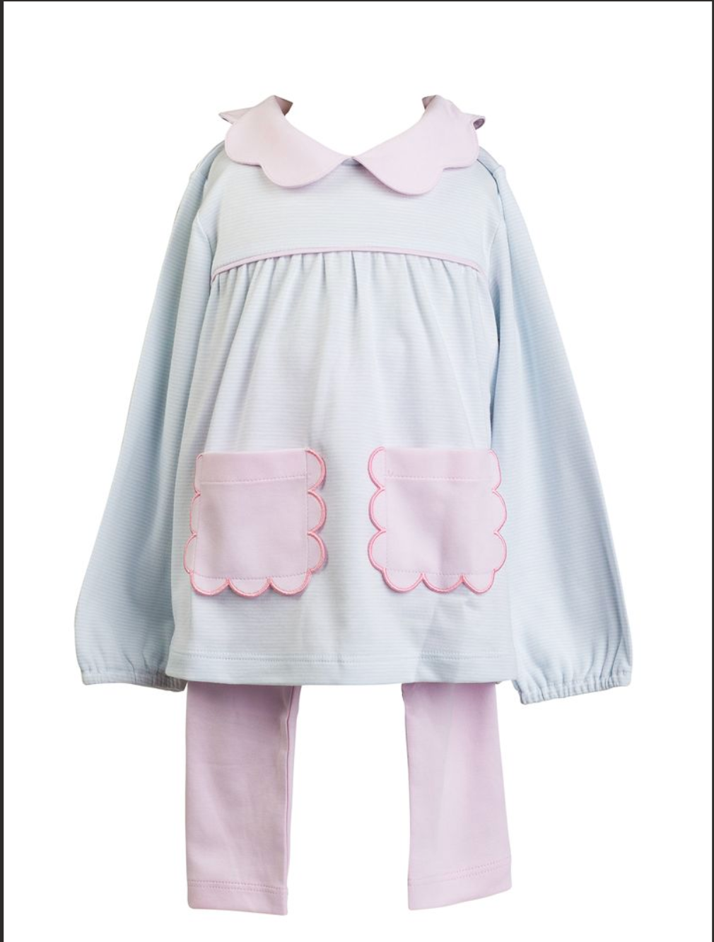 PREORDER Proper Peony LS Scallop Tunic Set Light Blue Stripe