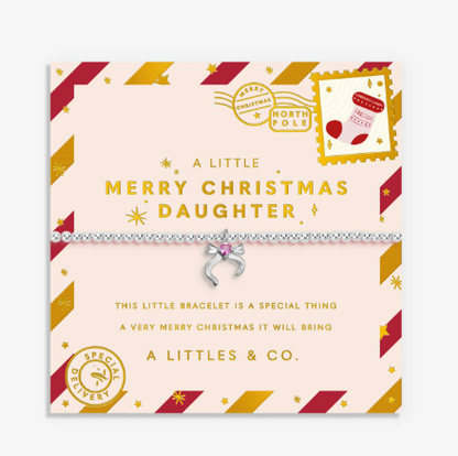 Kids' Christmas A Little 'Merry Christmas Daughter' Bracelet In Silver Plating