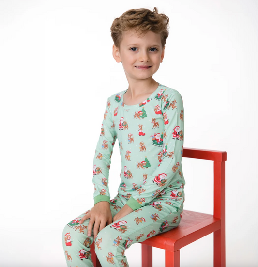 Angel Dear Vintage Reindeer & Santa Uni Long Sleeve Loungewear Set