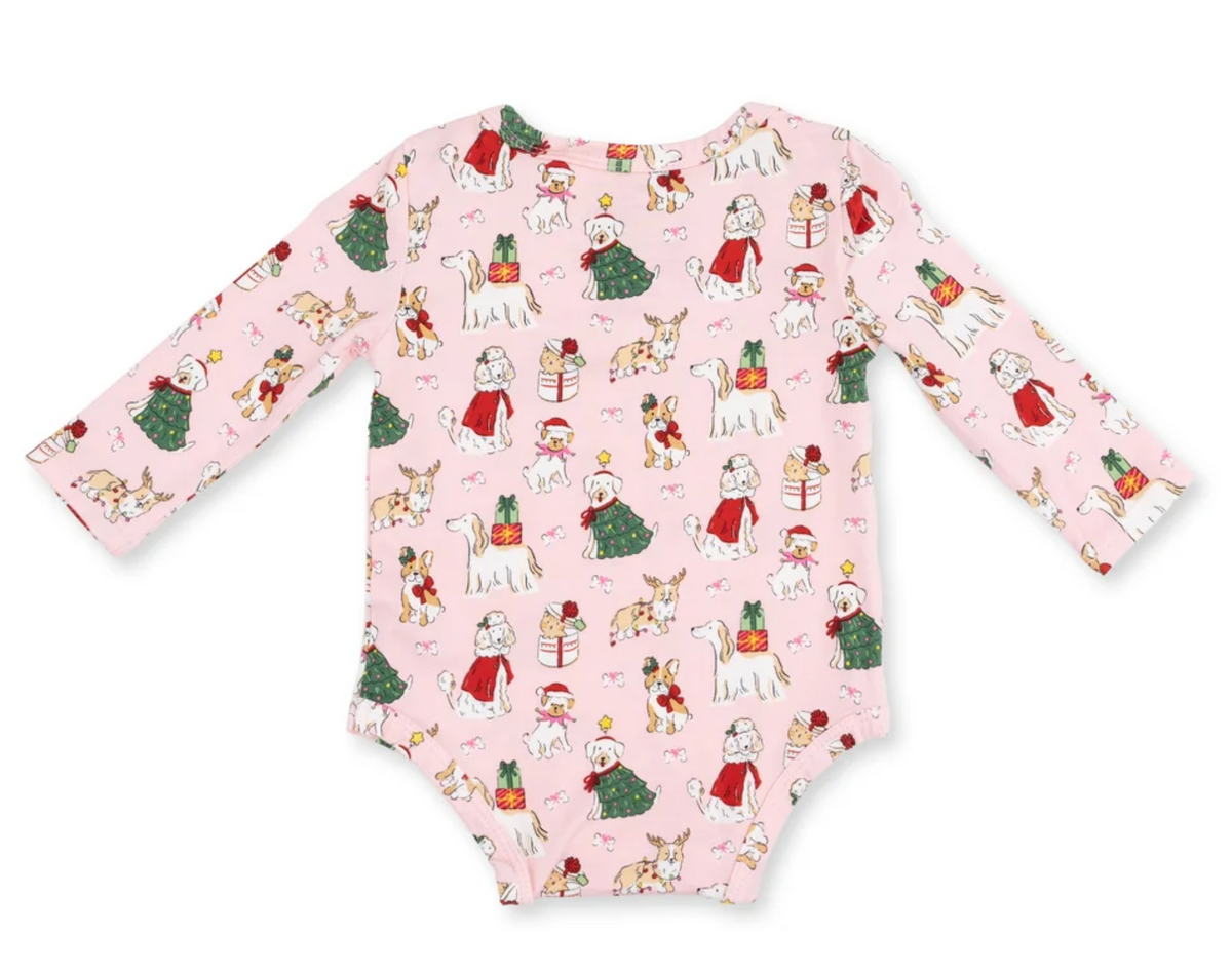 Angel Dear Christmas Dogs Pink - Long Sleeve Bodysuit