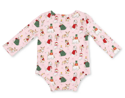 Angel Dear Christmas Dogs Pink - Long Sleeve Bodysuit