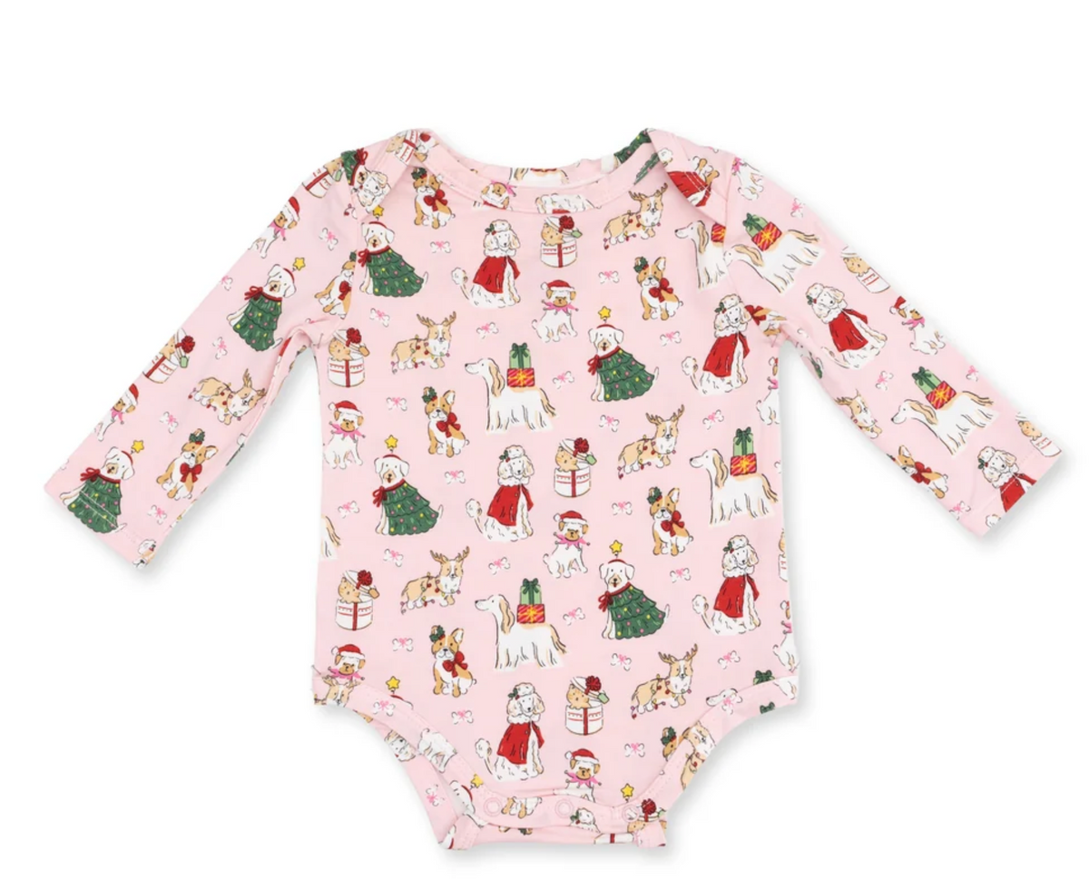 Angel Dear Christmas Dogs Pink - Long Sleeve Bodysuit