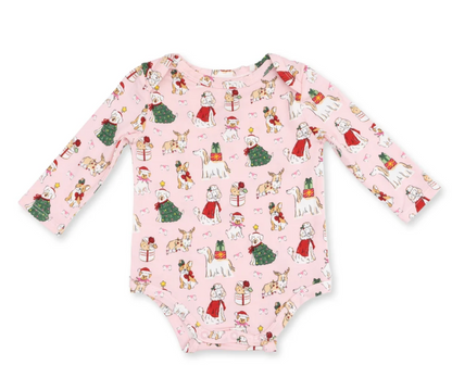 Angel Dear Christmas Dogs Pink - Long Sleeve Bodysuit