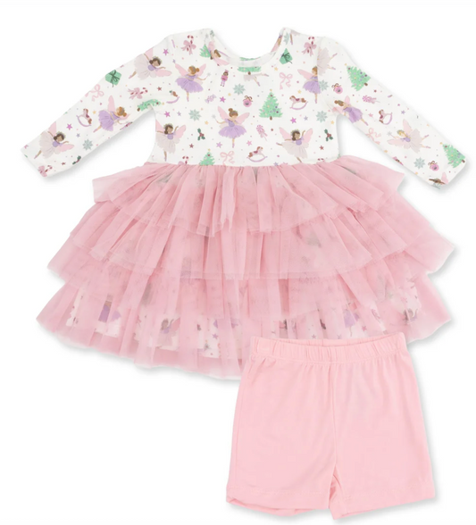 Angel Dear Sugar Plum Fairies -Twirly Long Sleeve Tutu Dress with Cartwheel Short