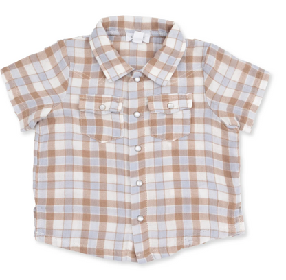 Angel Dear Western Plaid - Short Sleeve Western Pearl Snap Shirt