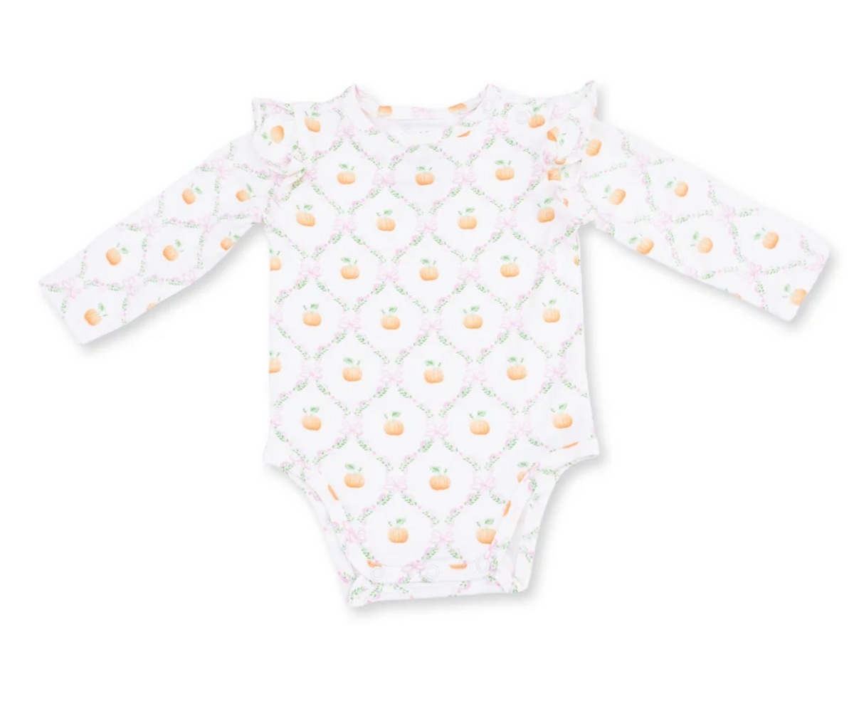 Angel Dear Pretty Pumpkin Trellis - Ruffle Sleeve Bodysuit With Snap Shoulder