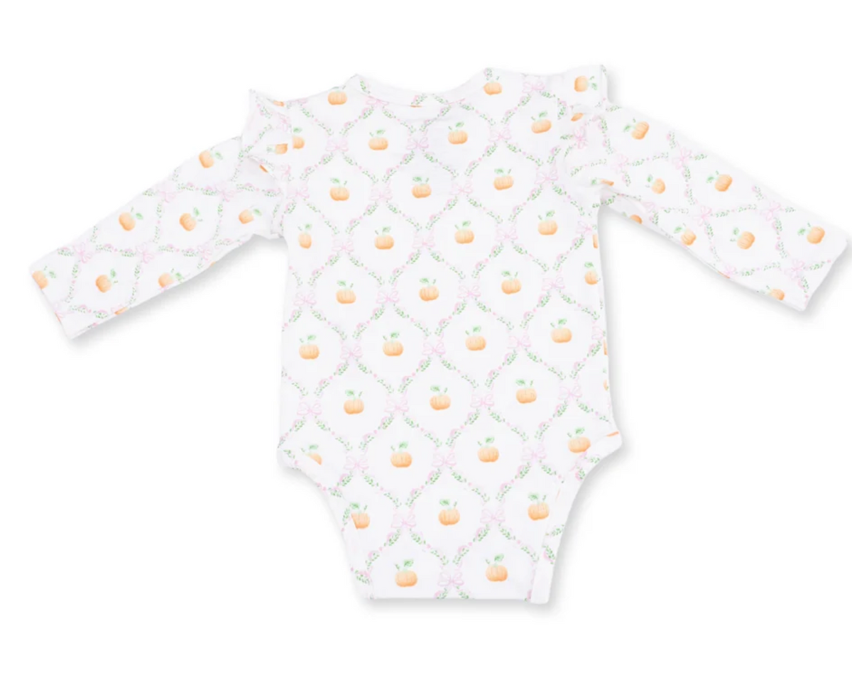 Angel Dear Pretty Pumpkin Trellis - Ruffle Sleeve Bodysuit With Snap Shoulder