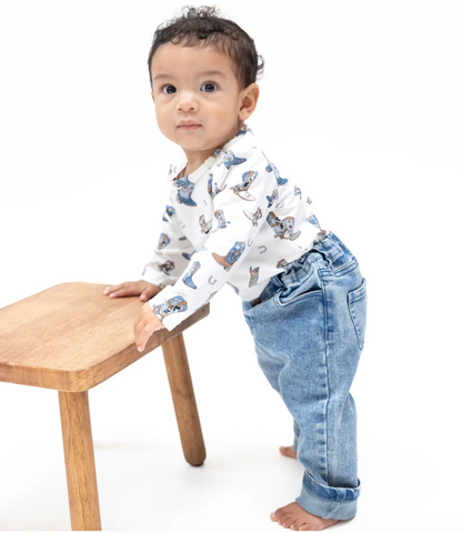 Angel Dear Old School Blue Stretch Denim - Adjustable Pants