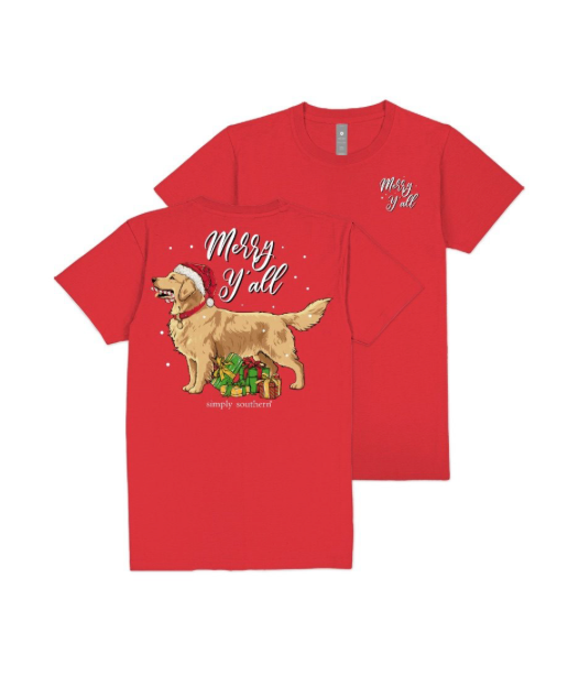 Simply Southern Girls Red Santa Puppy T-shirt