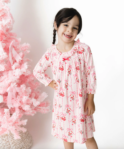 Angel Dear Bows & Santa - Long Sleeve Gown With Ruffle Collar