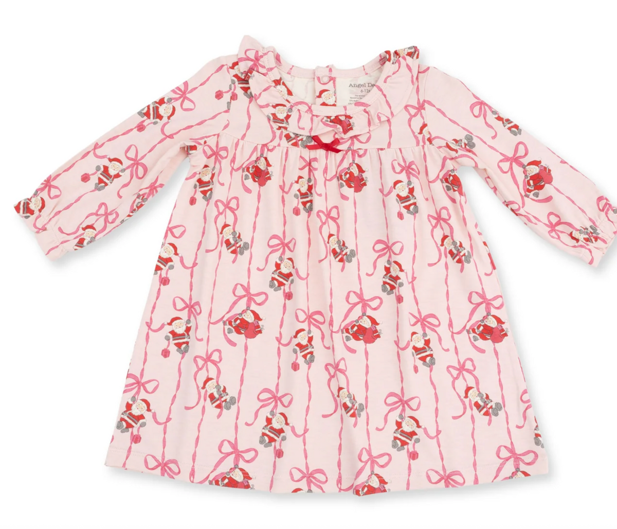 Angel Dear Bows & Santa - Long Sleeve Gown With Ruffle Collar