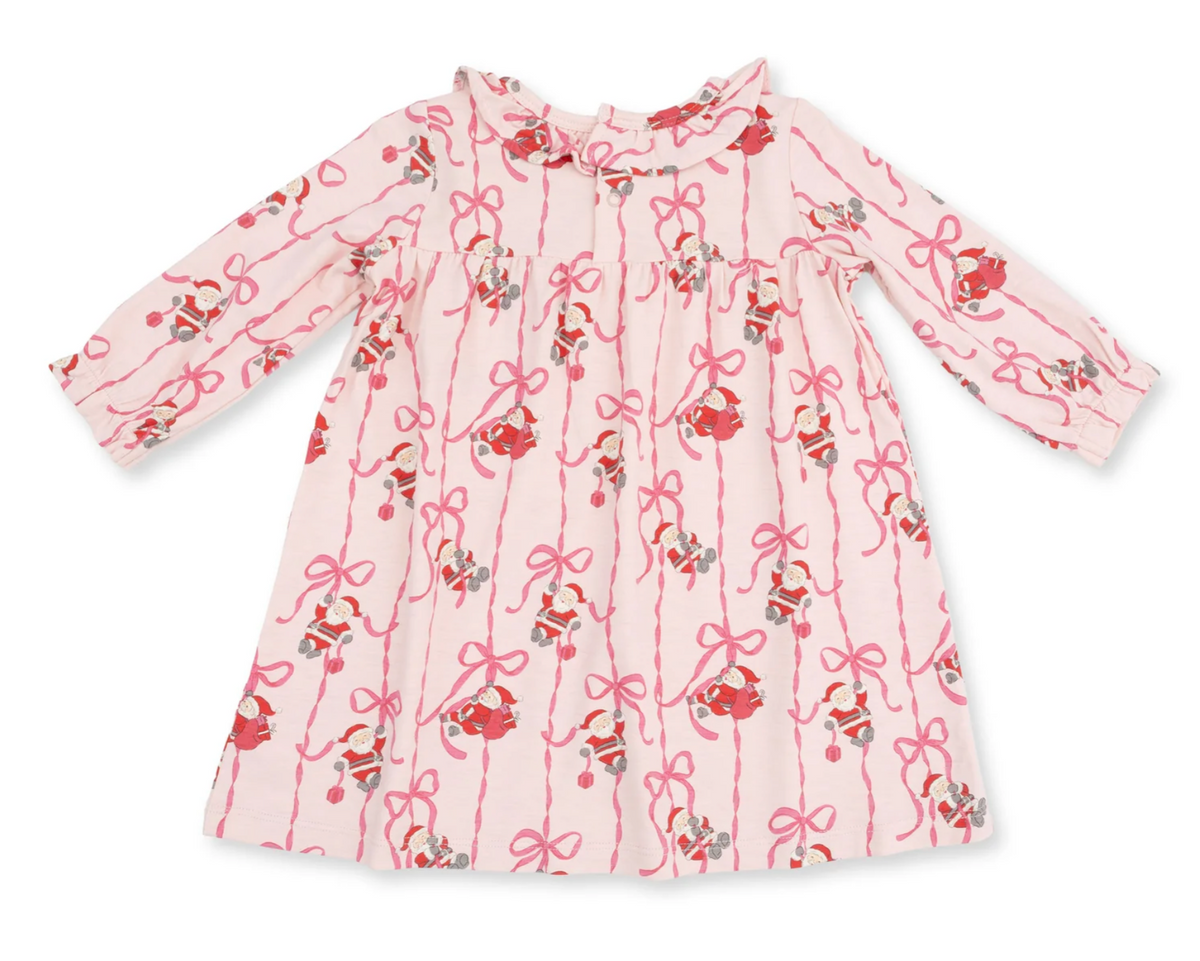 Angel Dear Bows & Santa - Long Sleeve Gown With Ruffle Collar