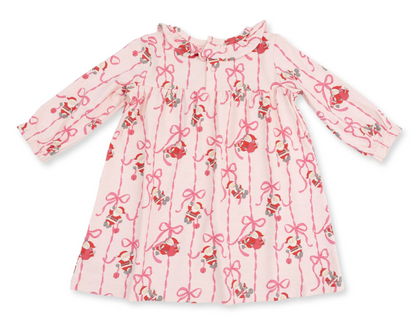 Angel Dear Bows & Santa - Long Sleeve Gown With Ruffle Collar