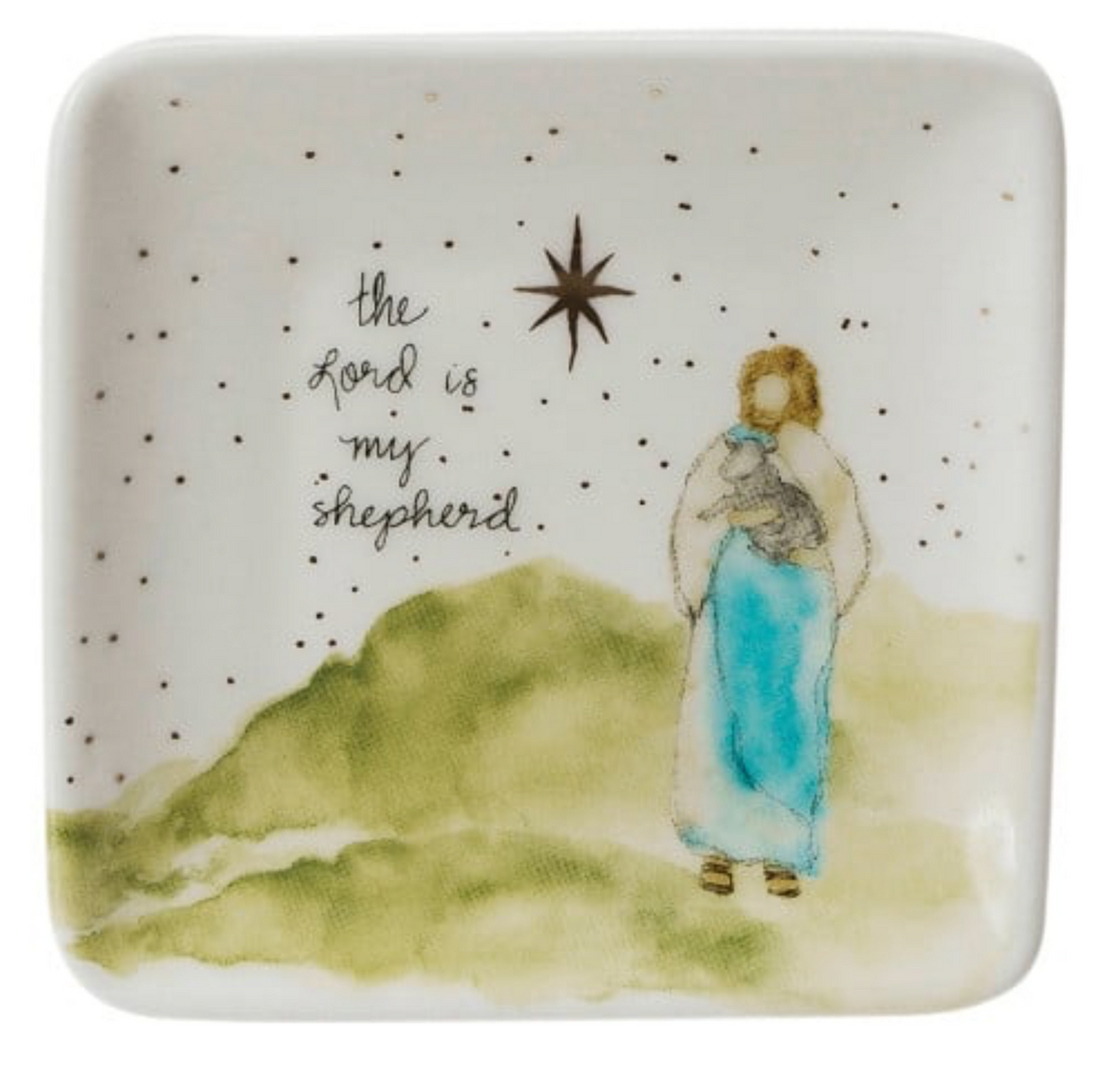 Christmas Trinket Dish -Stoneware Dish w/ Gold Details